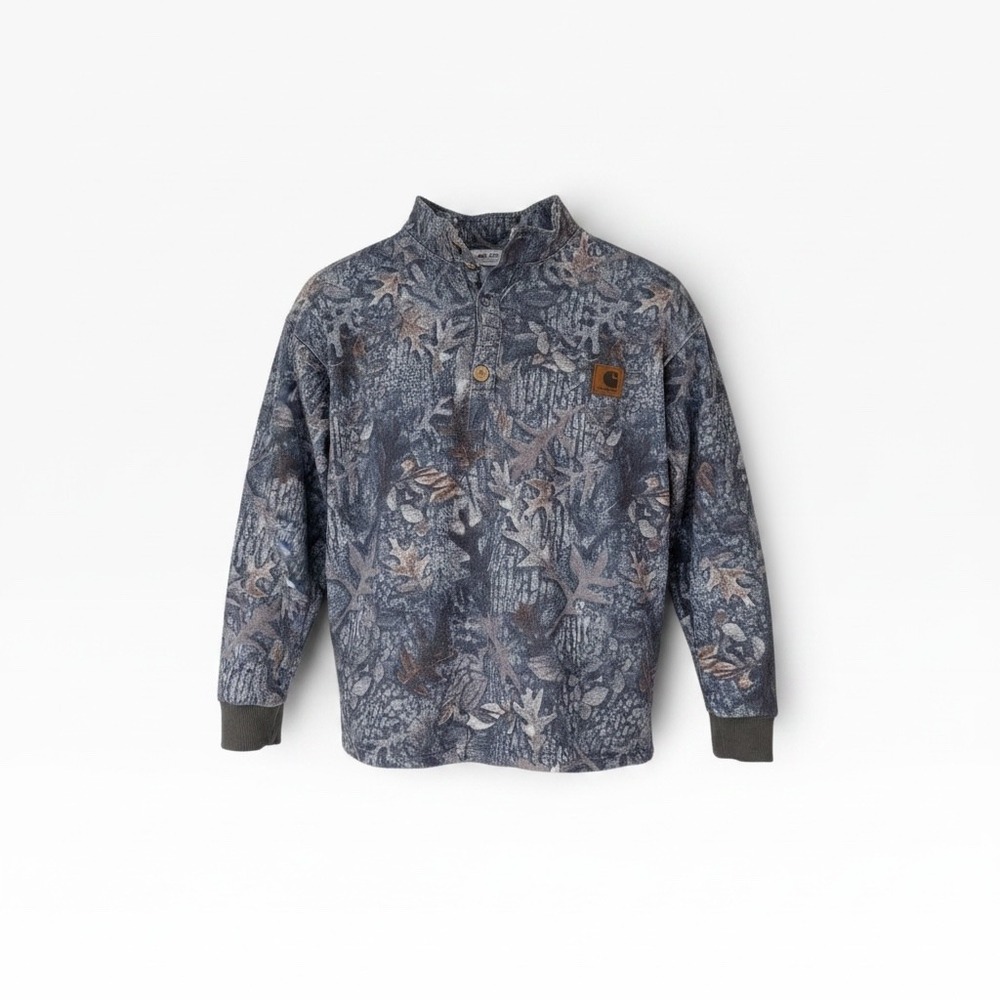Carhartt Mens Camo Leaf Print Pullover Mock Neck Blue Grey Brown Top XL